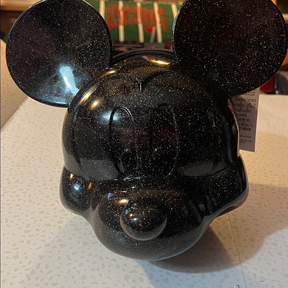 NEW Disney Parks Loungefly Mickey Mouse Head Black Sparkly Crossbody Purse NWT